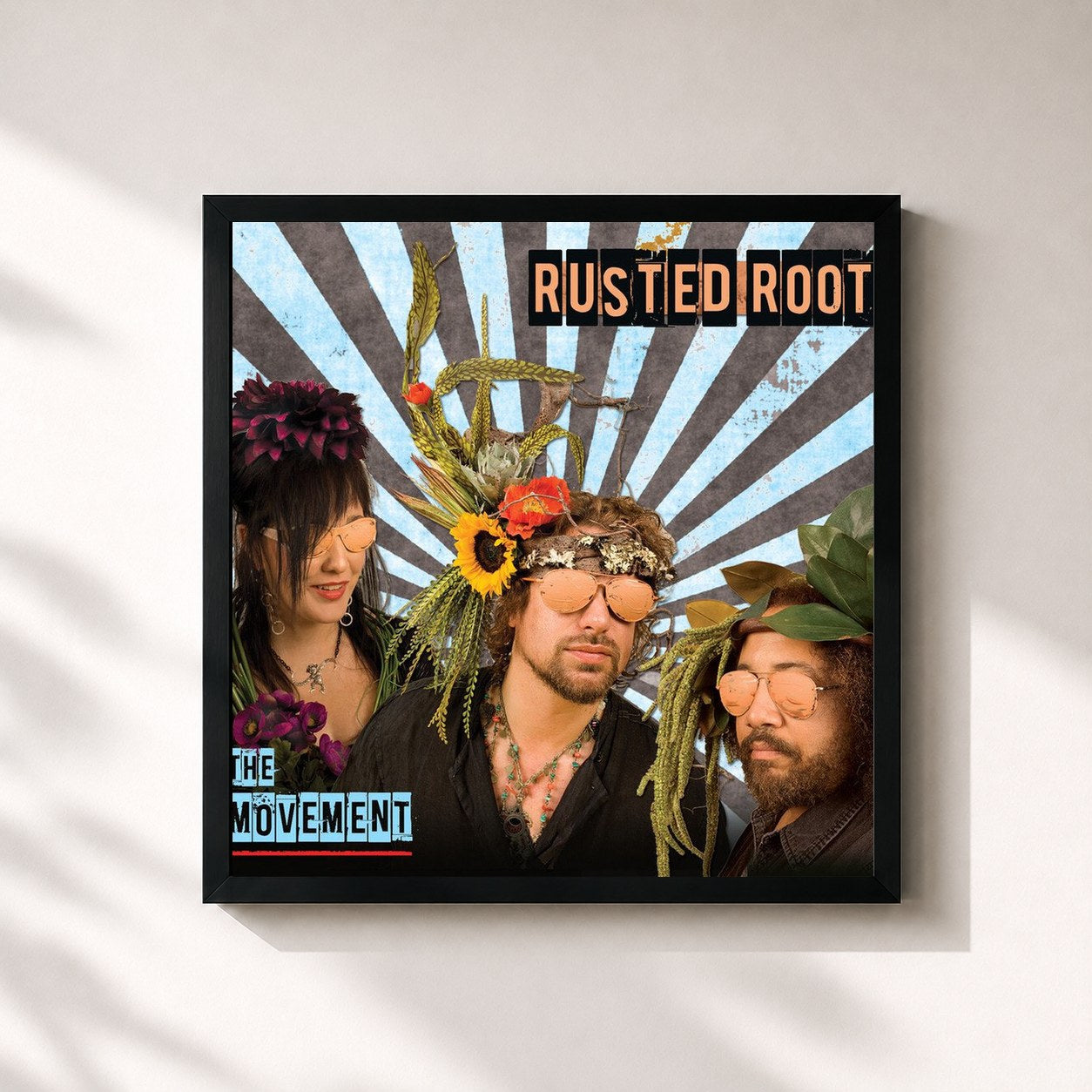 #noir Tableau carré de l'album The Movement de Rusted Root, cadre noir 32x32 cm