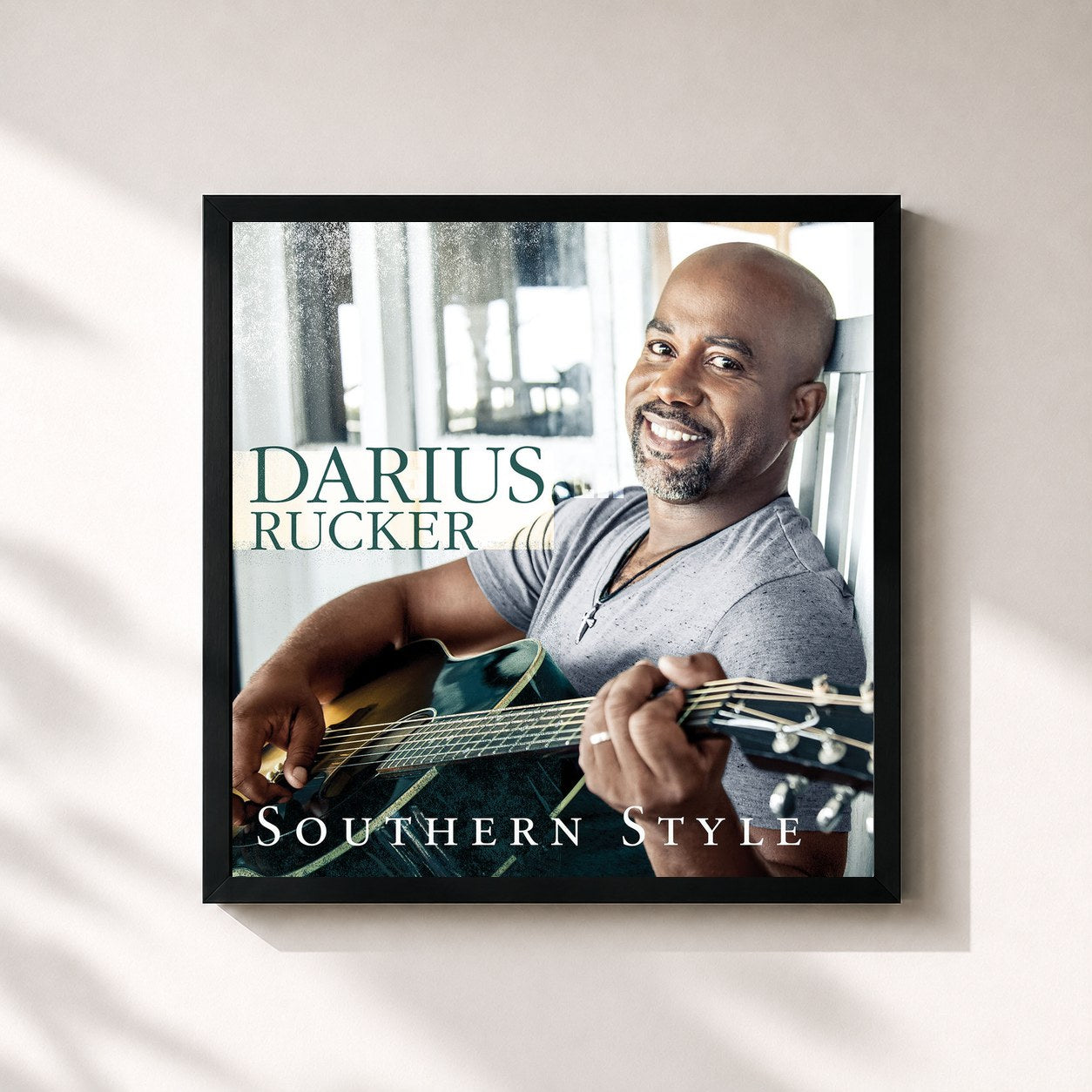 #noir Tableau carré de l'album Southern Style de Darius Rucker, cadre noir 32x32 cm