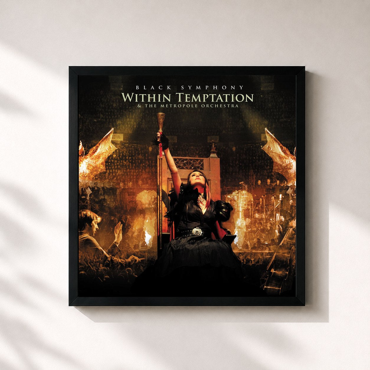 #noir Tableau carré de l'album Black Symphony de Within Temptation, cadre noir 32x32 cm