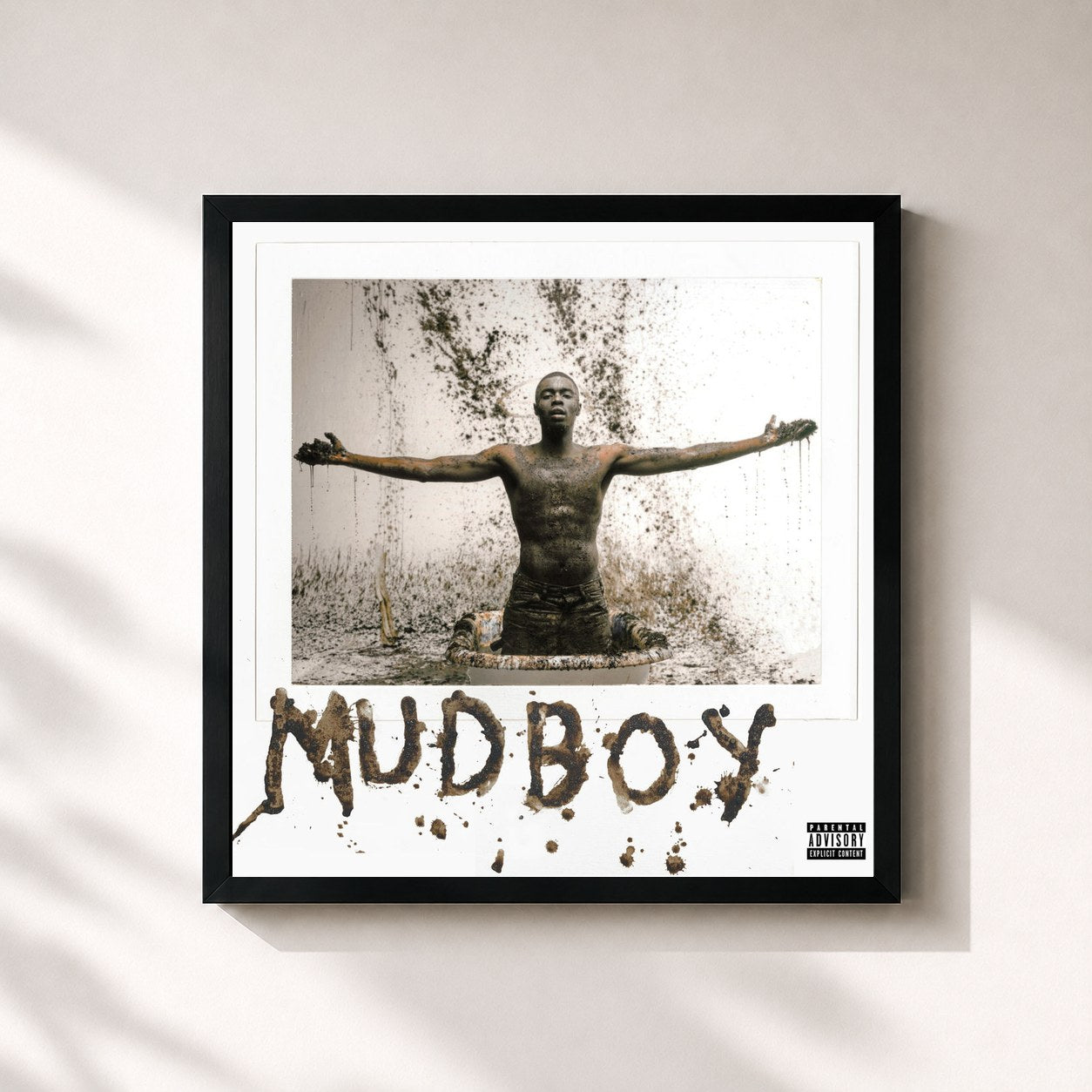 #noir Tableau carré de l'album MUDBOY de Sheck Wes, cadre noir 32x32 cm