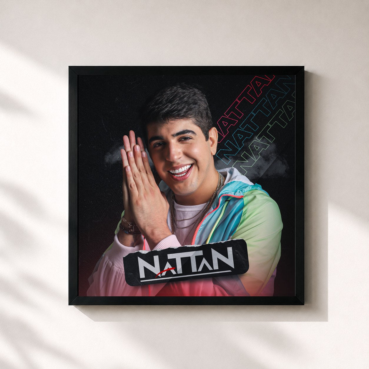 #noir Tableau carré de l'album Pra Beber, Curtir e Amar de NATTAN, cadre noir 32x32 cm