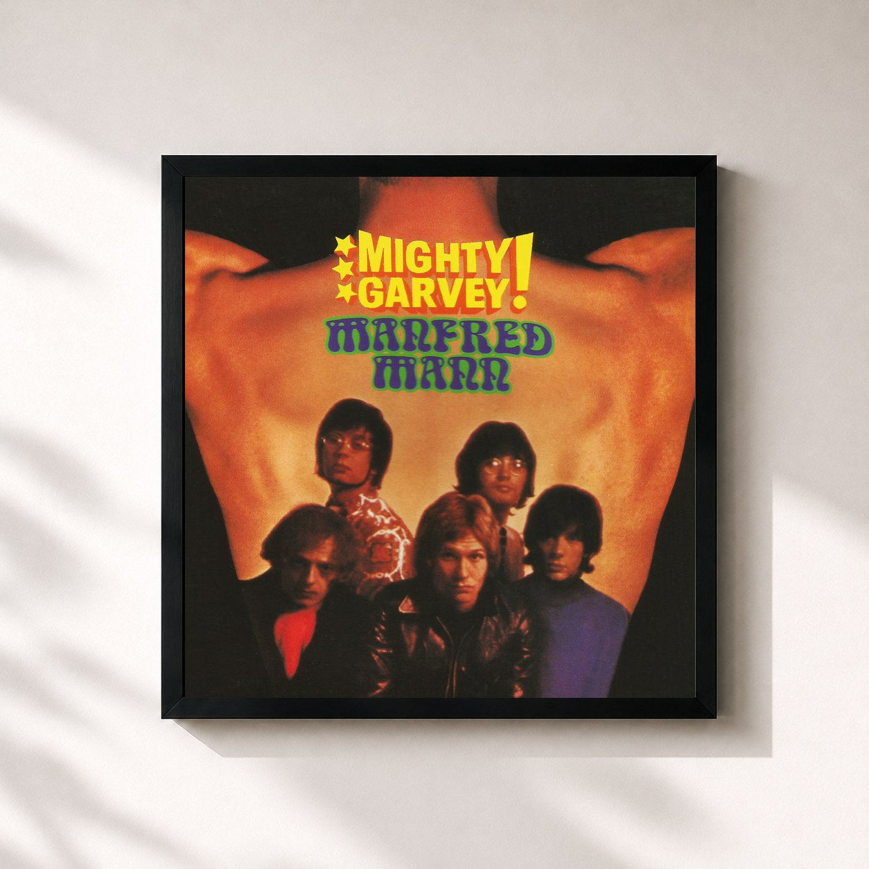 #noir Tableau carré de l'album Mighty Garvey! de Manfred Mann, cadre noir 32x32 cm