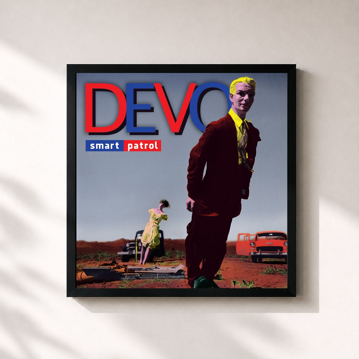 #noir Tableau carré de l'album Smart Patrol de DEVO, cadre noir 32x32 cm