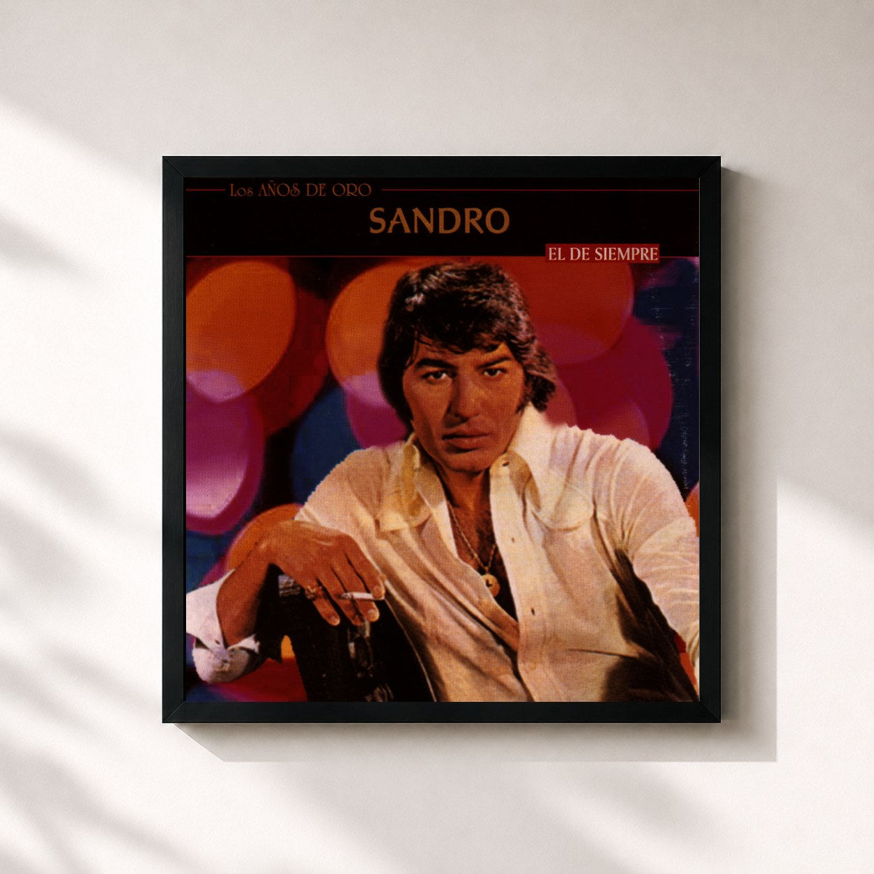 #noir Tableau carré de l'album Los Años De Oro - El De Siempre de Sandro, cadre noir 32x32 cm