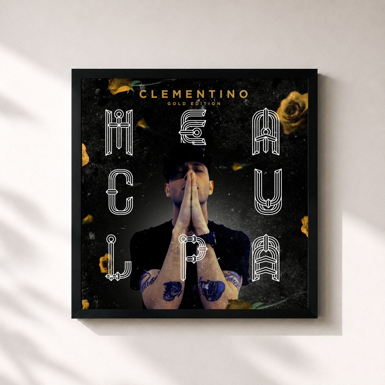 #noir Tableau carré de l'album Mea Culpa (Gold Edition) de Clementino, cadre noir 32x32 cm