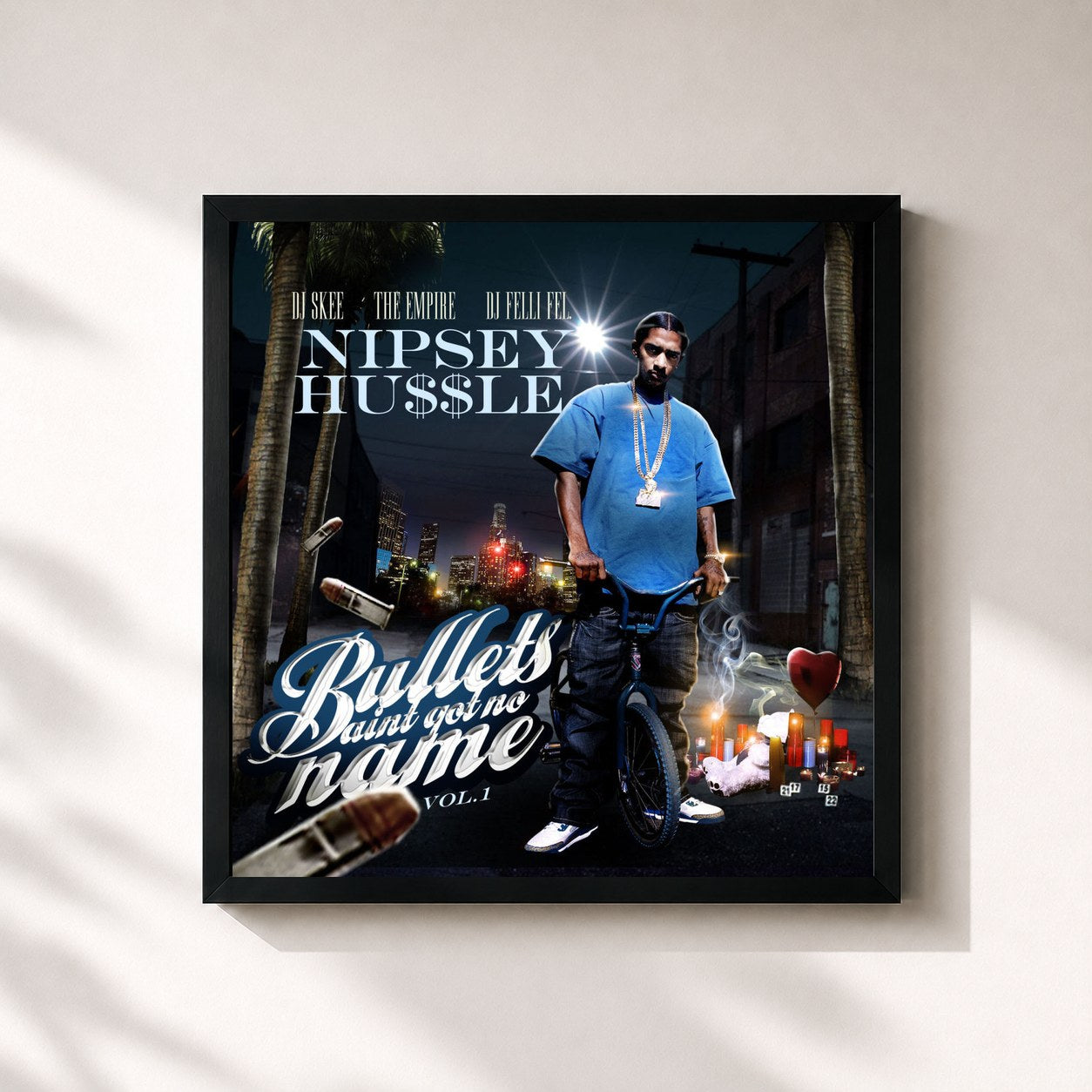 #noir Tableau carré de l'album Bullets Aint Got No Name Vol.1 de Nipsey Hussle, cadre noir 32x32 cm