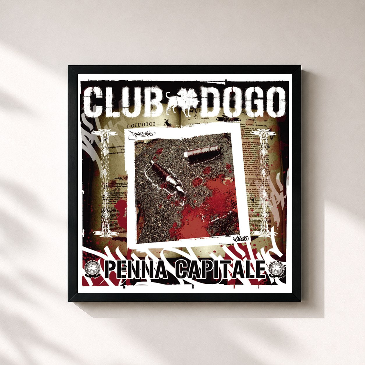 #noir Tableau carré de l'album Penna Capitale de Club Dogo, cadre noir 32x32 cm