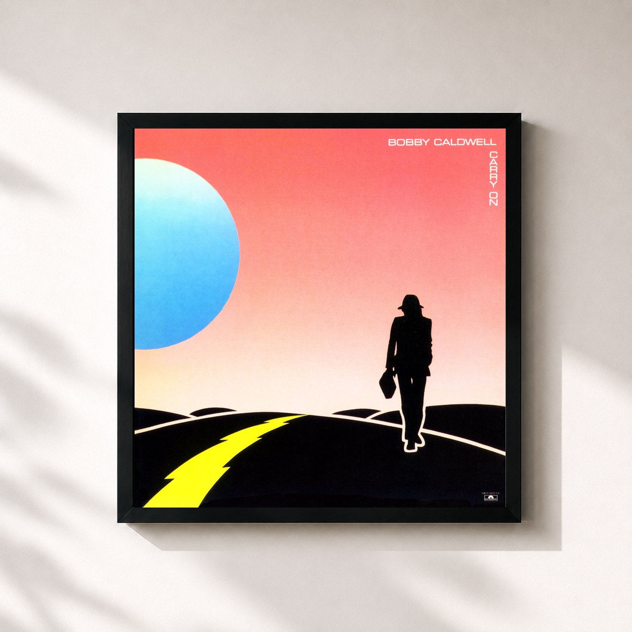 #noir Tableau carré de l'album Carry On de Bobby Caldwell, cadre noir 32x32 cm