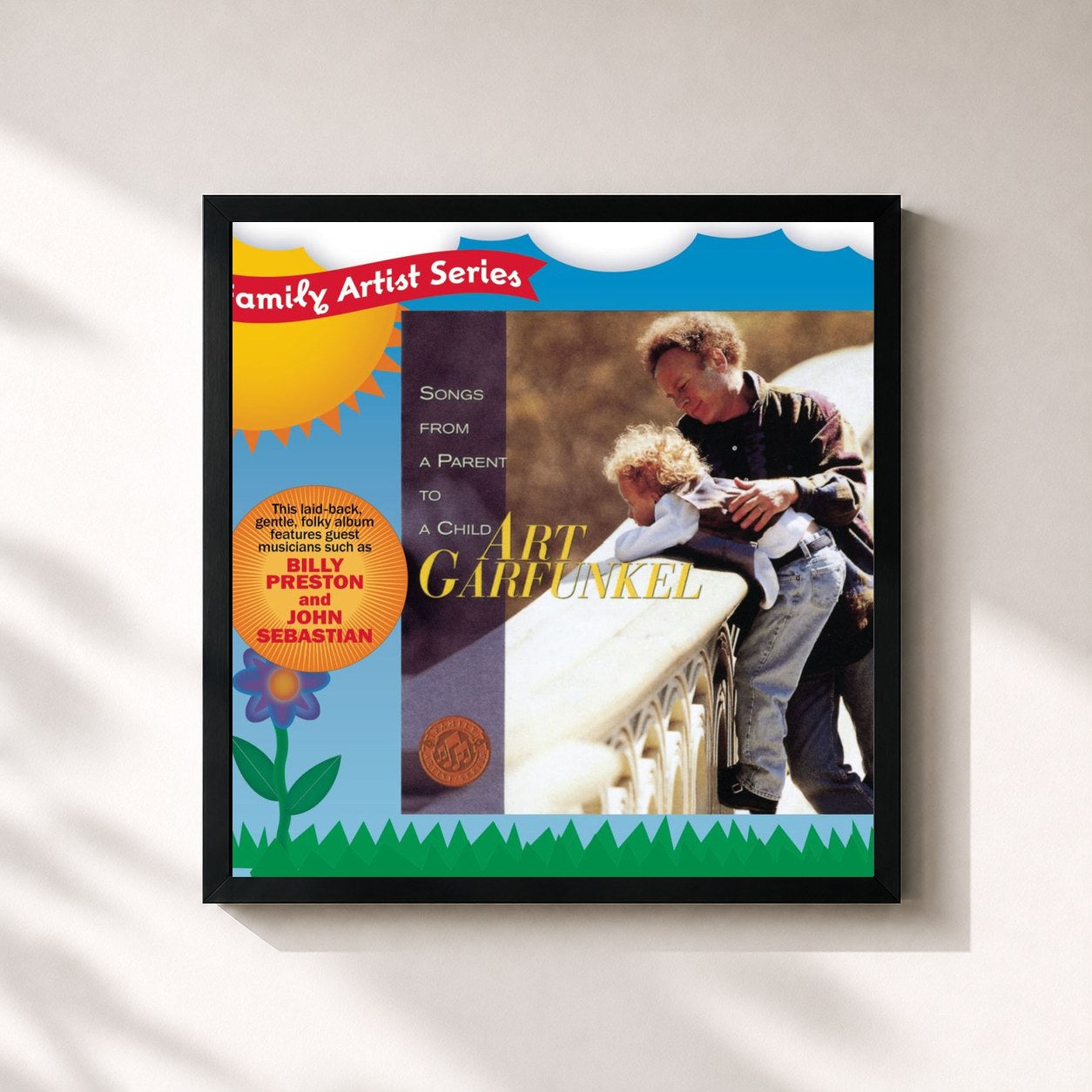 #noir Tableau carré de l'album Songs From A Parent To A Child de Art Garfunkel, cadre noir 32x32 cm