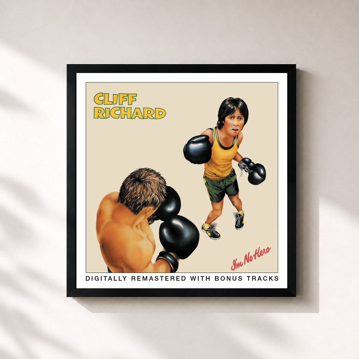 #noir Tableau carré de l'album I'm No Hero de Cliff Richard, cadre noir 32x32 cm