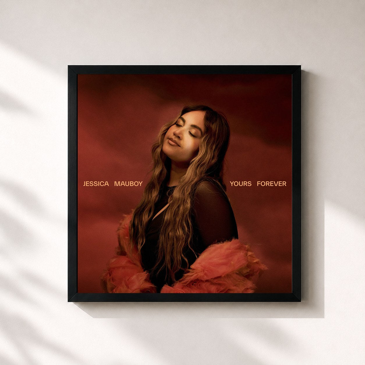 #noir Tableau carré de l'album Yours Forever de Jessica Mauboy, cadre noir 32x32 cm