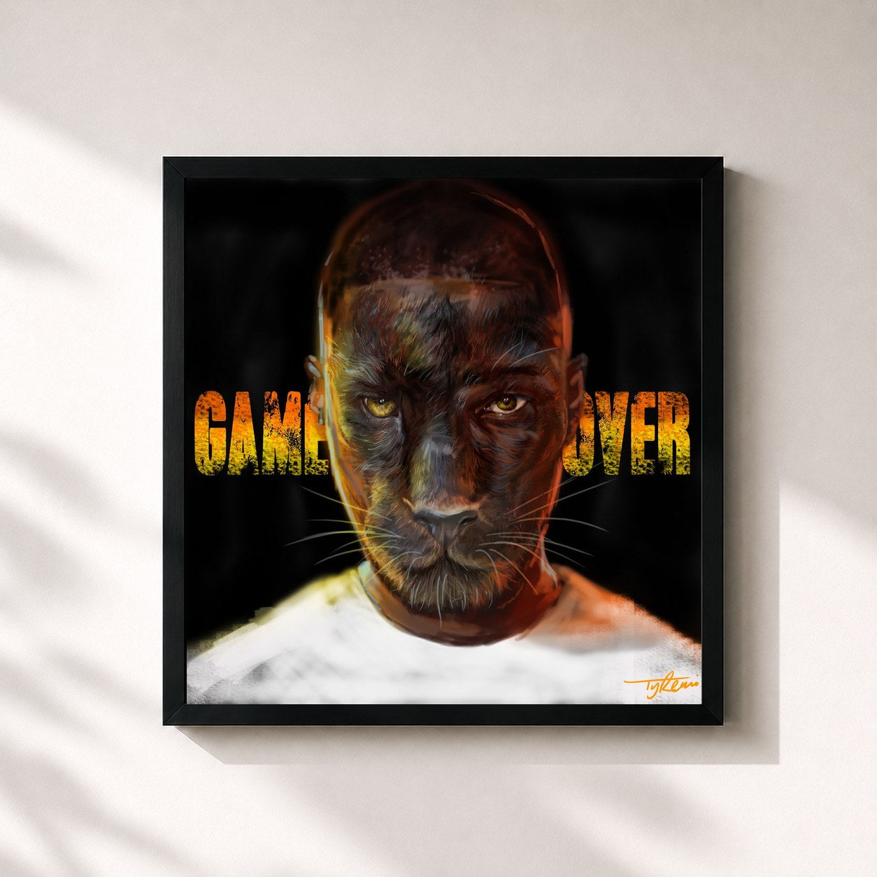 #noir Tableau carré de l'album Game Over de Dave, cadre noir 32x32 cm