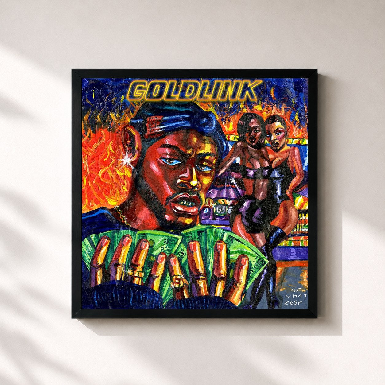 #noir Tableau carré de l'album At What Cost de GoldLink, cadre noir 32x32 cm