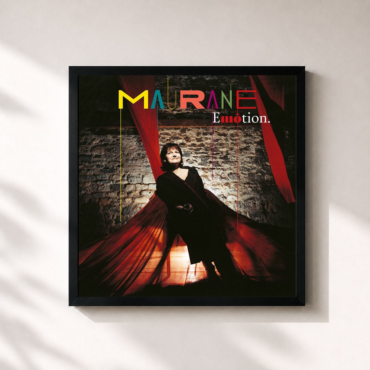#noir Tableau carré de l'album Emôtion de Maurane, cadre noir 32x32 cm