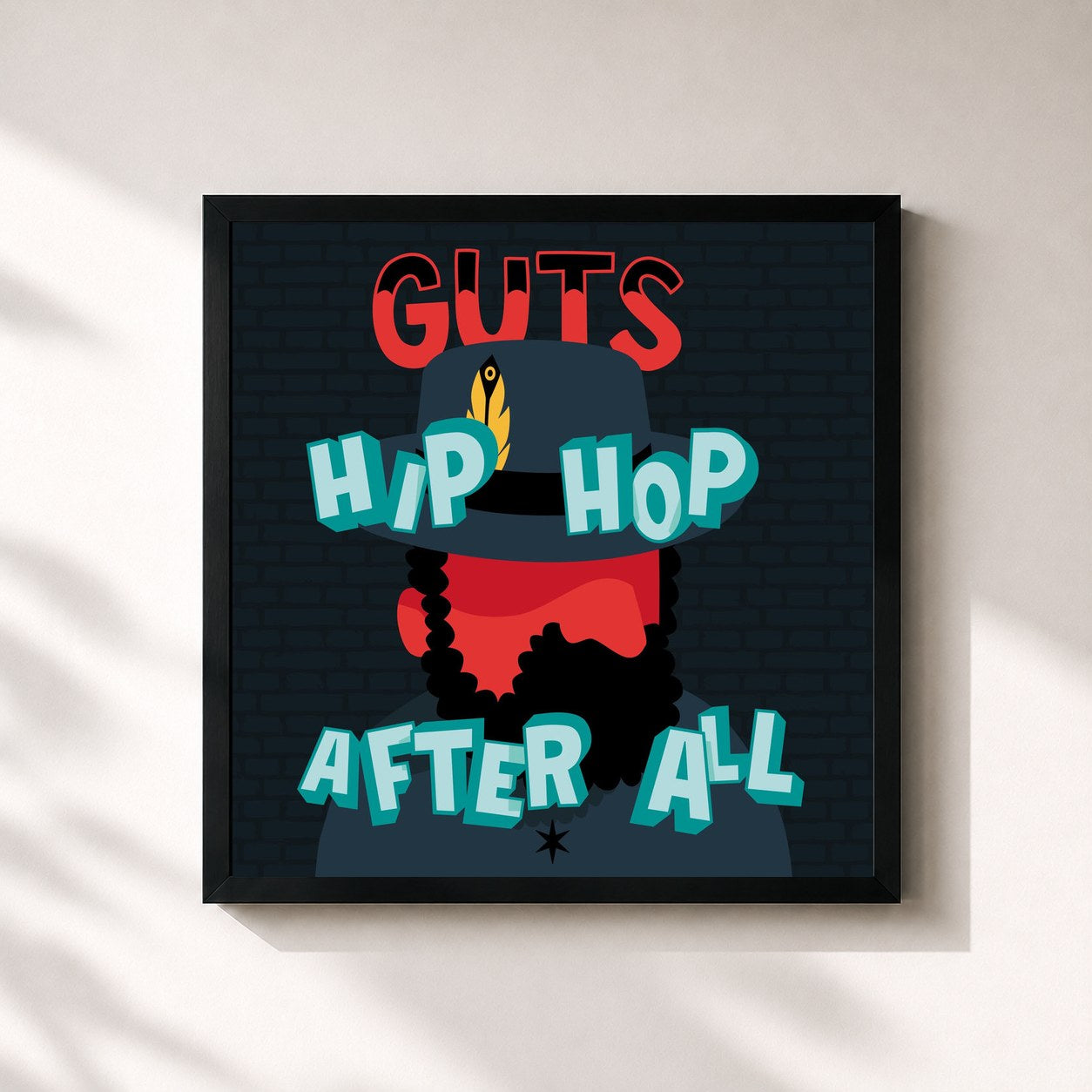 #noir Tableau carré de l'album Hip Hop After All de Guts, cadre noir 32x32 cm