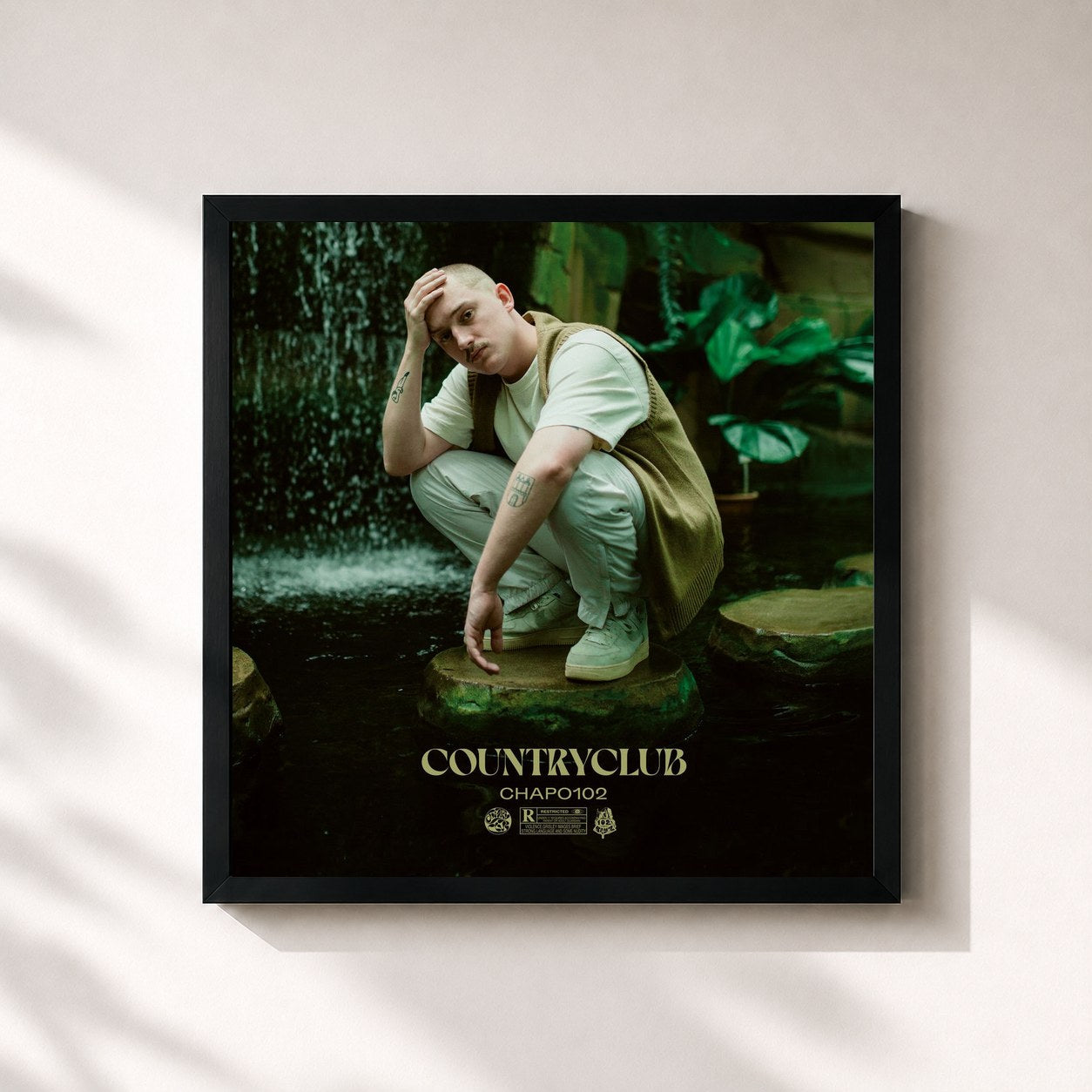 #noir Tableau carré de l'album COUNTRYCLUB de Chapo102, cadre noir 32x32 cm