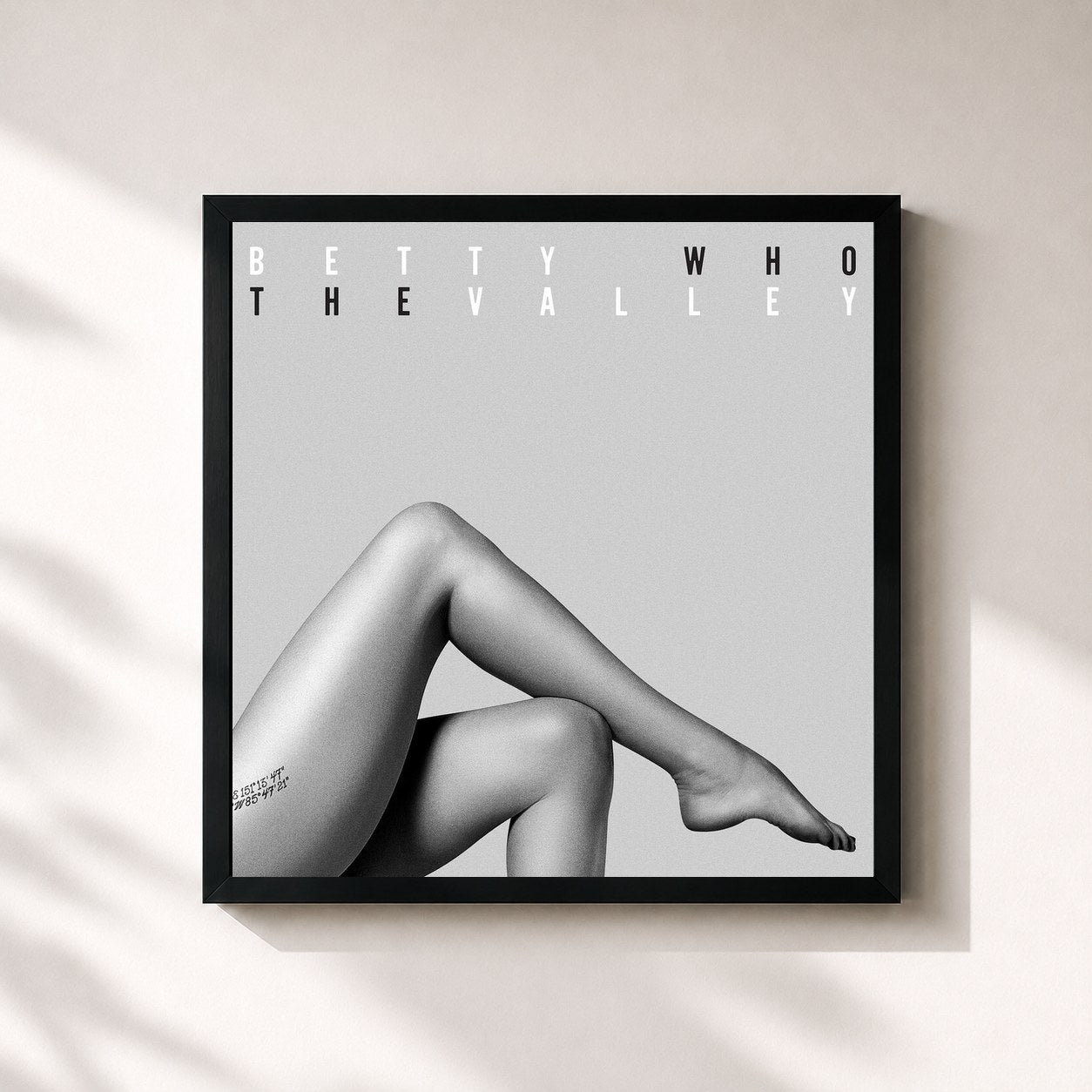 #noir Tableau carré de l'album The Valley de Betty Who, cadre noir 32x32 cm