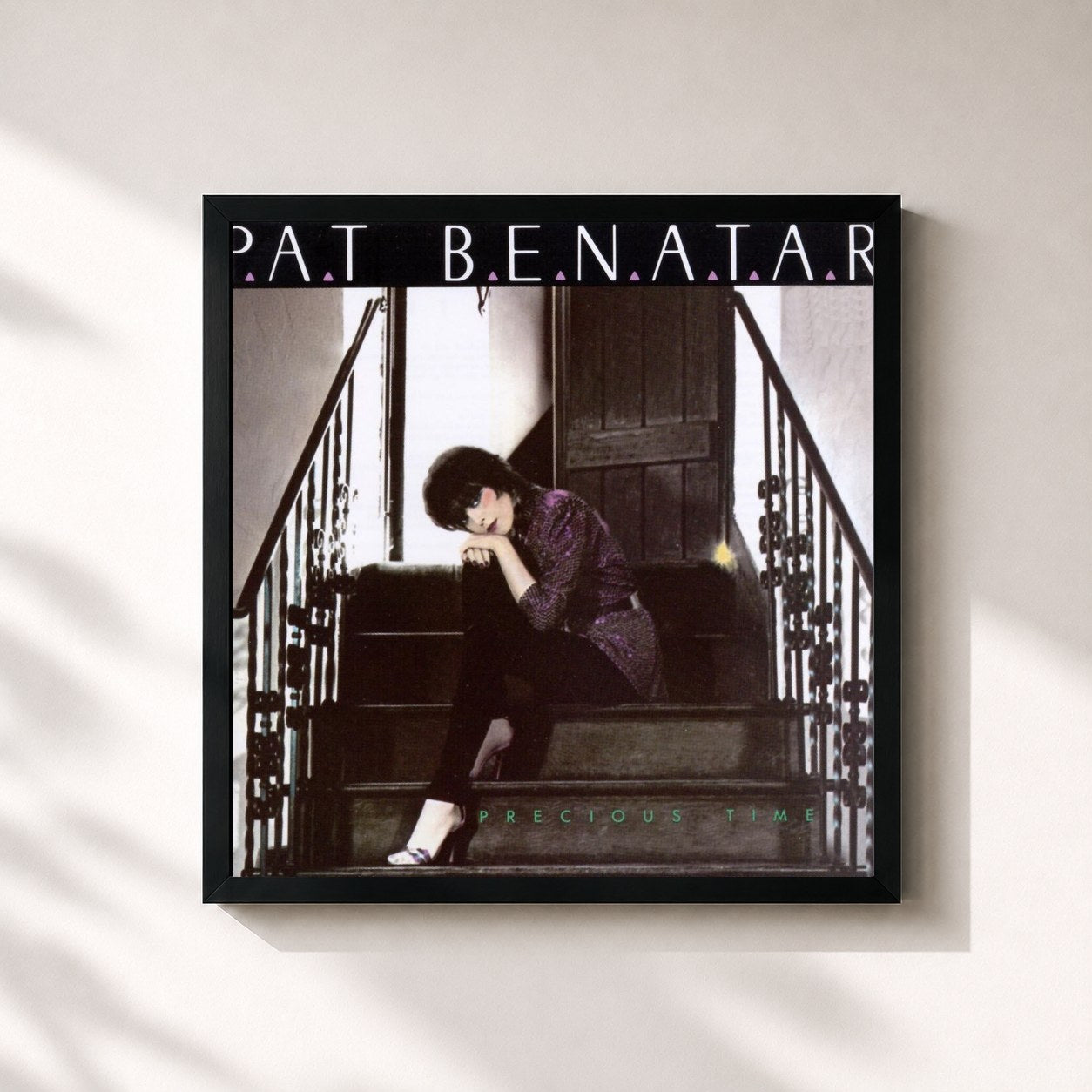 #noir Tableau carré de l'album Precious Time de Pat Benatar, cadre noir 32x32 cm