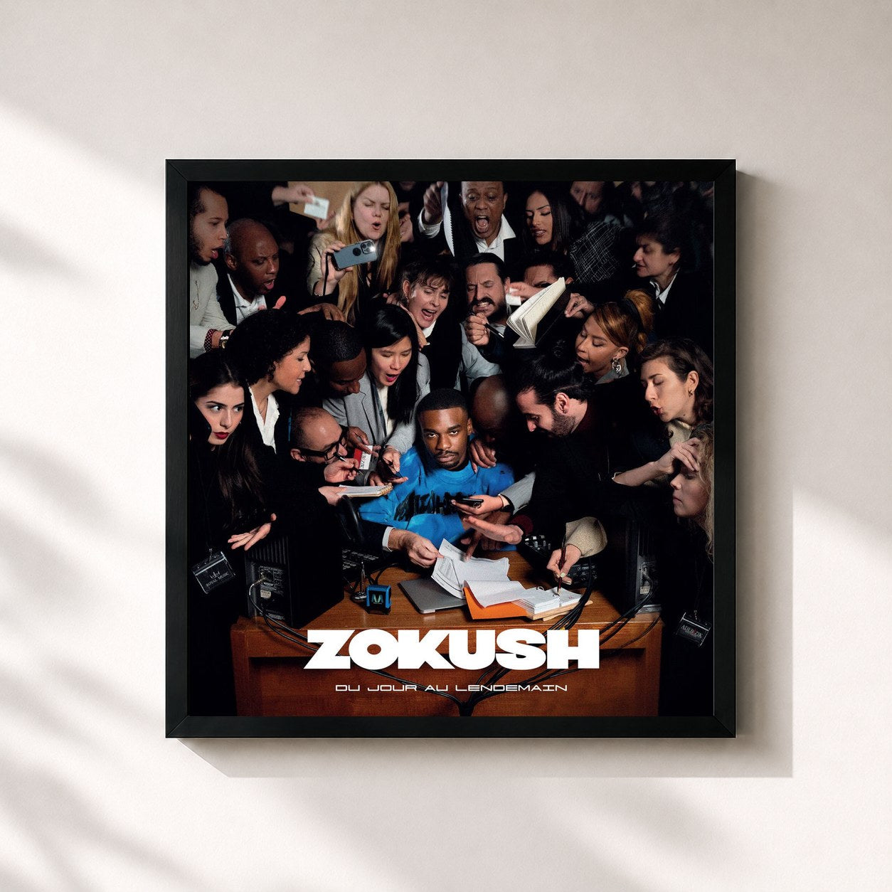 #noir Tableau carré de l'album Du jour au lendemain de Zokush, cadre noir 32x32 cm
