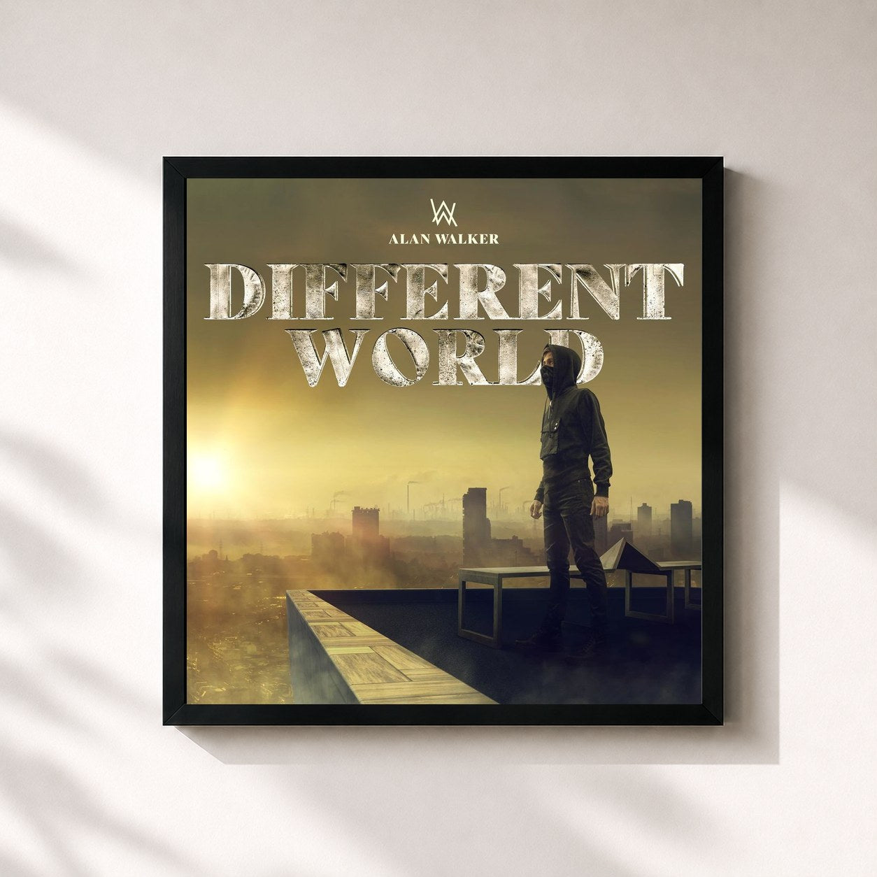 #noir Tableau carré de l'album Different World de Alan Walker, cadre noir 32x32 cm