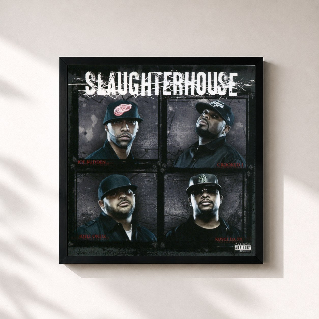 #noir Tableau carré de l'album Slaughterhouse de Slaughterhouse, cadre noir 32x32 cm