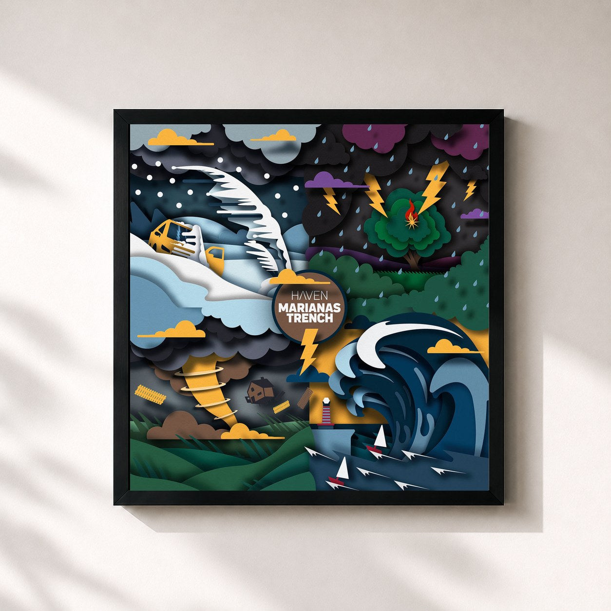 #noir Tableau carré de l'album Haven de Marianas Trench, cadre noir 32x32 cm