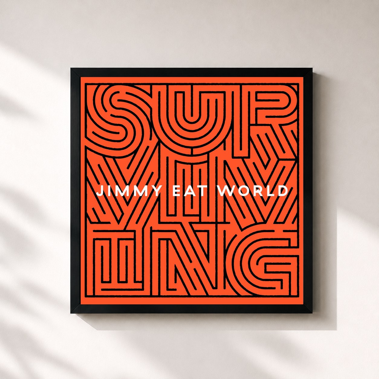 #noir Tableau carré de l'album Surviving de Jimmy Eat World, cadre noir 32x32 cm