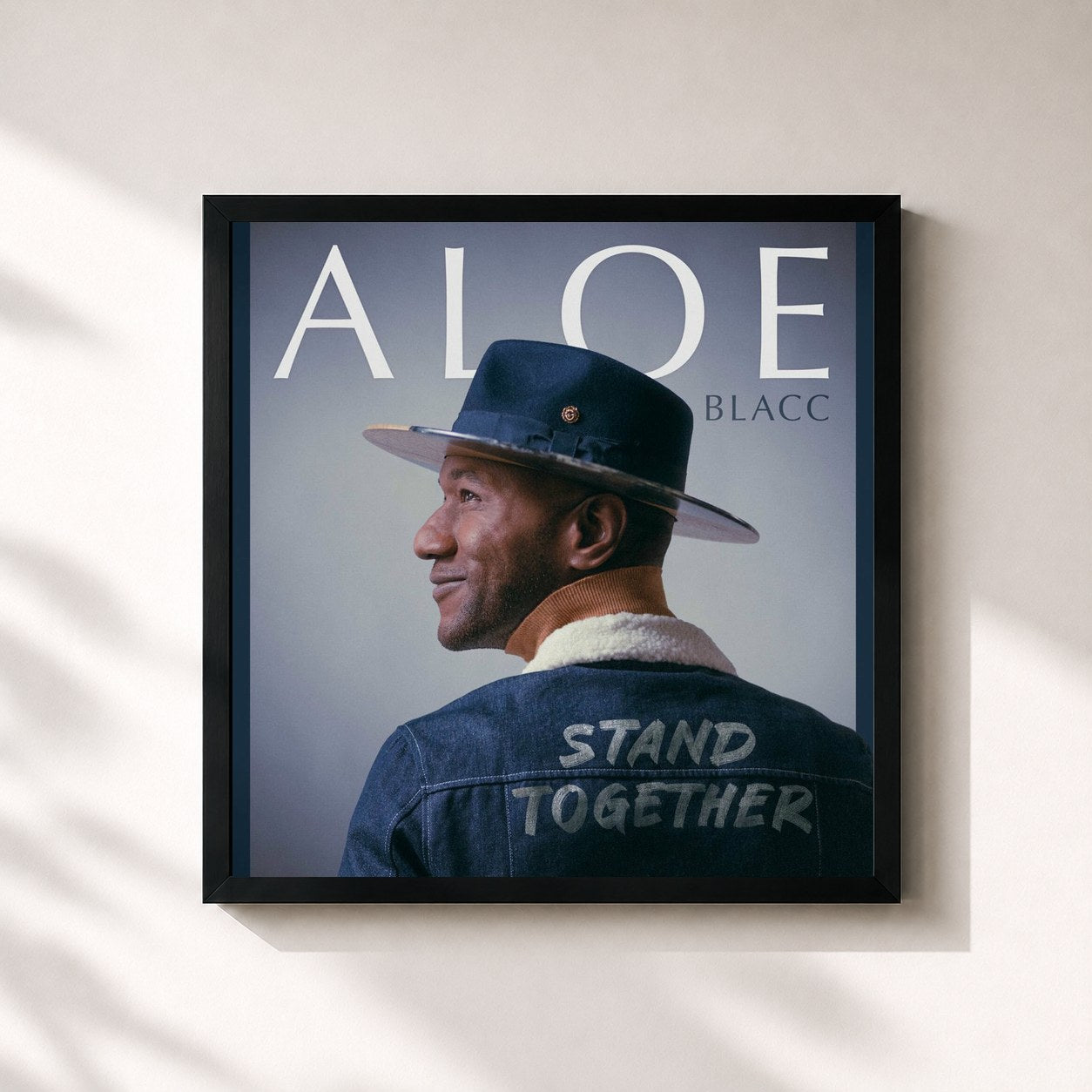 #noir Tableau carré de l'album Stand Together de Aloe Blacc, cadre noir 32x32 cm