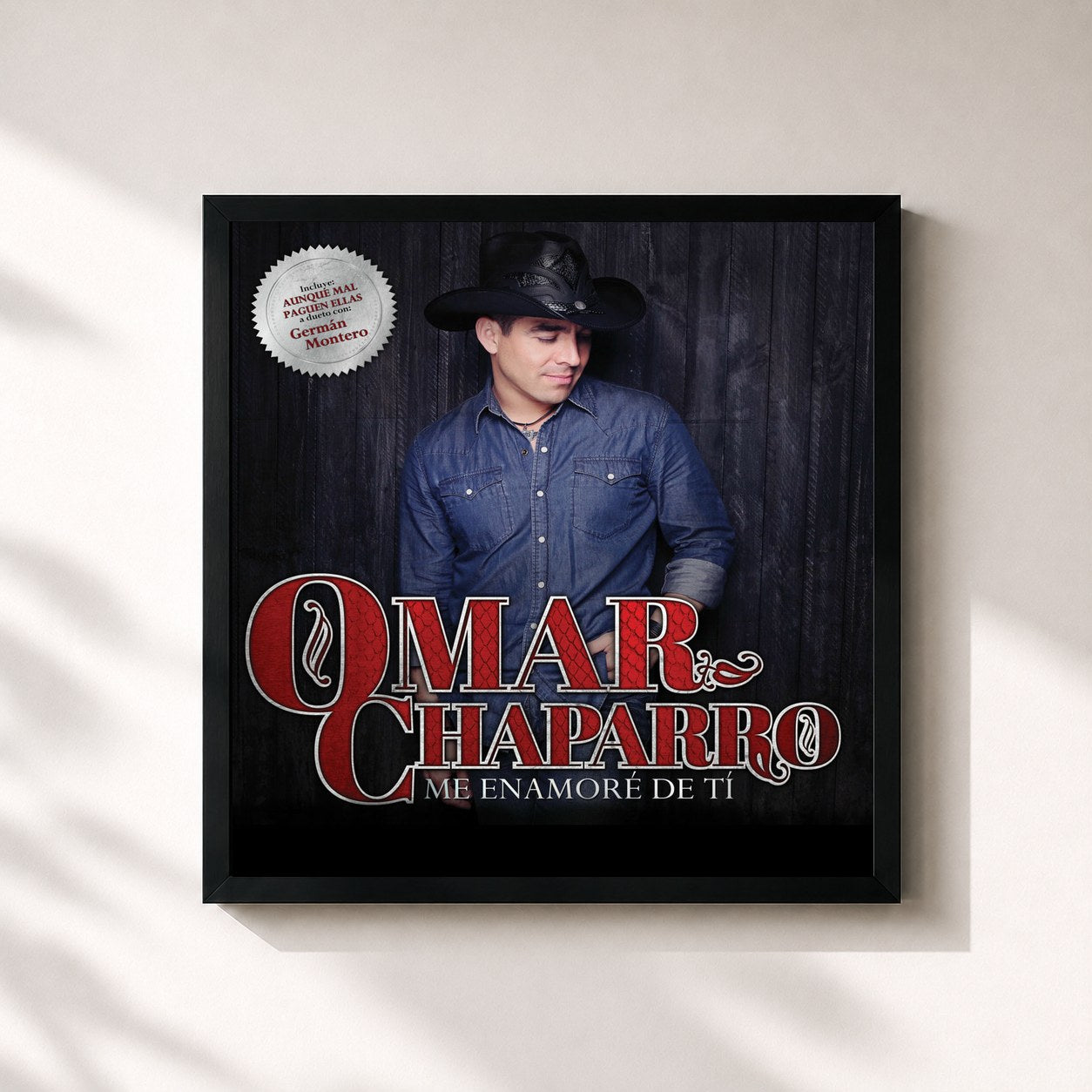#noir Tableau carré de l'album Me enamoré de ti de Omar Chaparro, cadre noir 32x32 cm