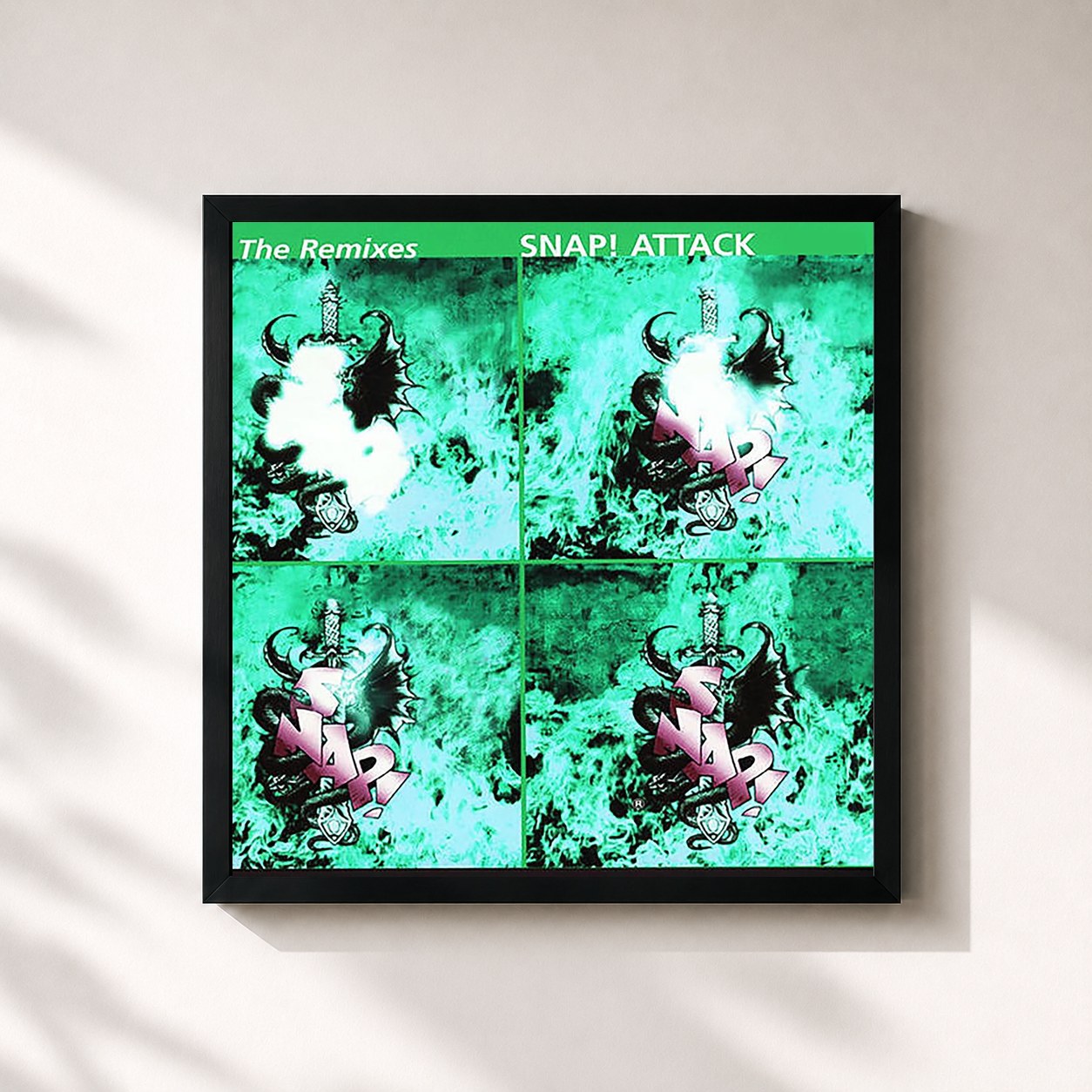 #noir Tableau carré de l'album Attack - The Remixes (Vol. 2) de Snap!, cadre noir 32x32 cm