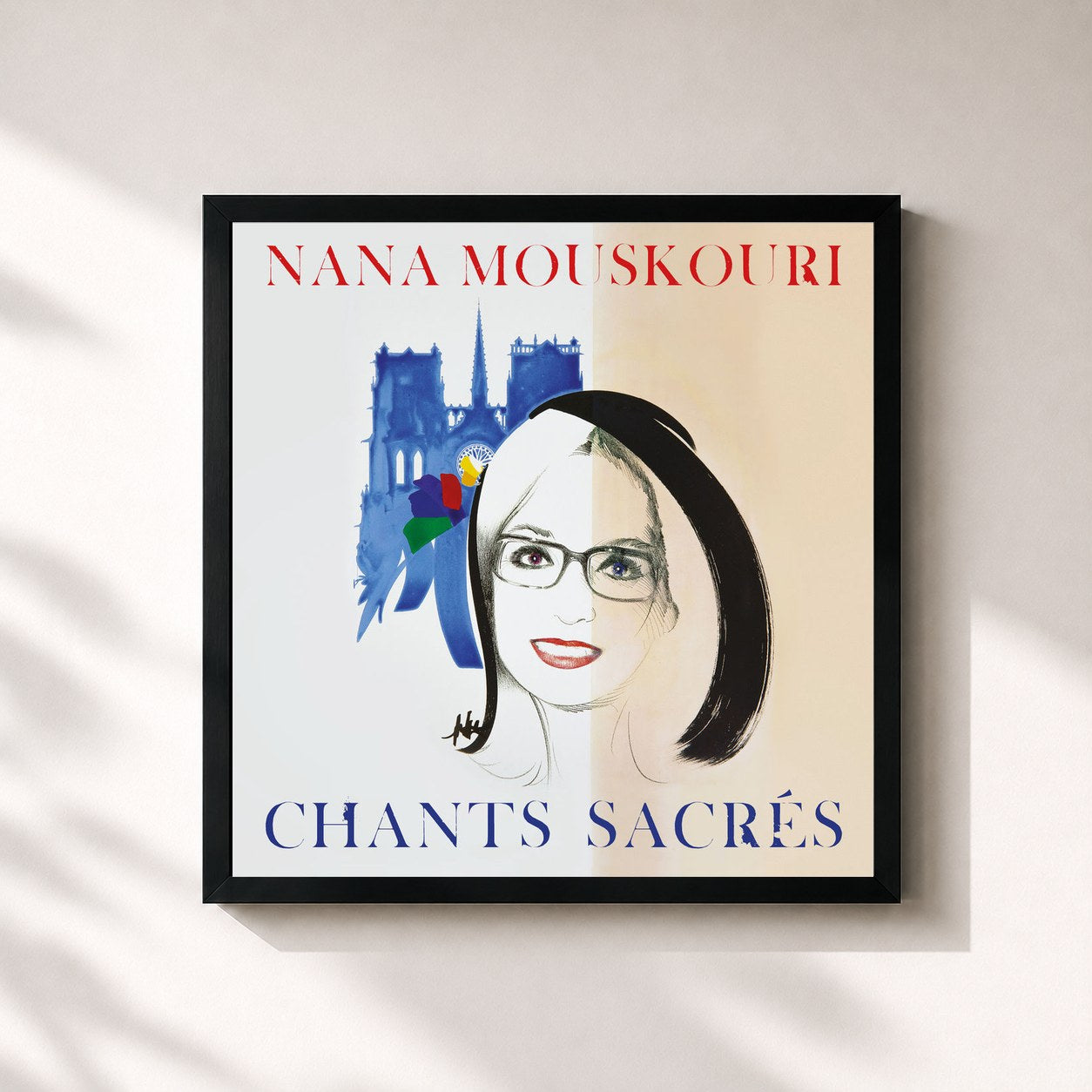 #noir Tableau carré de l'album Chants sacrés de Nana Mouskouri, cadre noir 32x32 cm