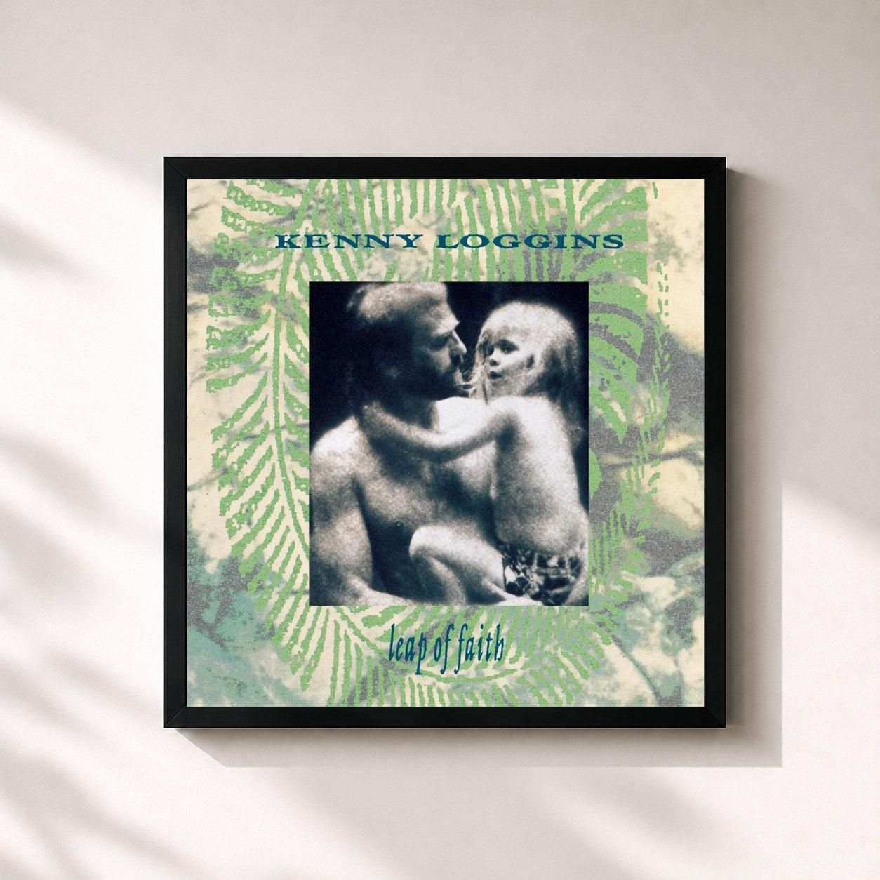 #noir Tableau carré de l'album Leap Of Faith de Kenny Loggins, cadre noir 32x32 cm