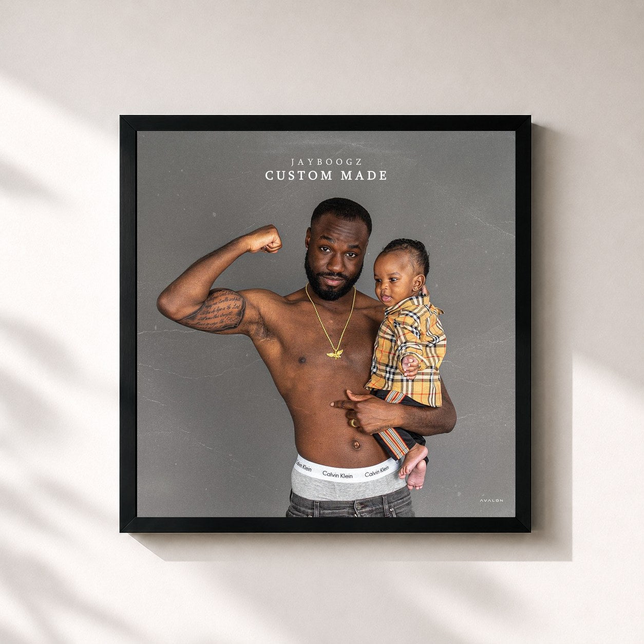 #noir Tableau carré de l'album Custom Made de Jayboogz, cadre noir 32x32 cm