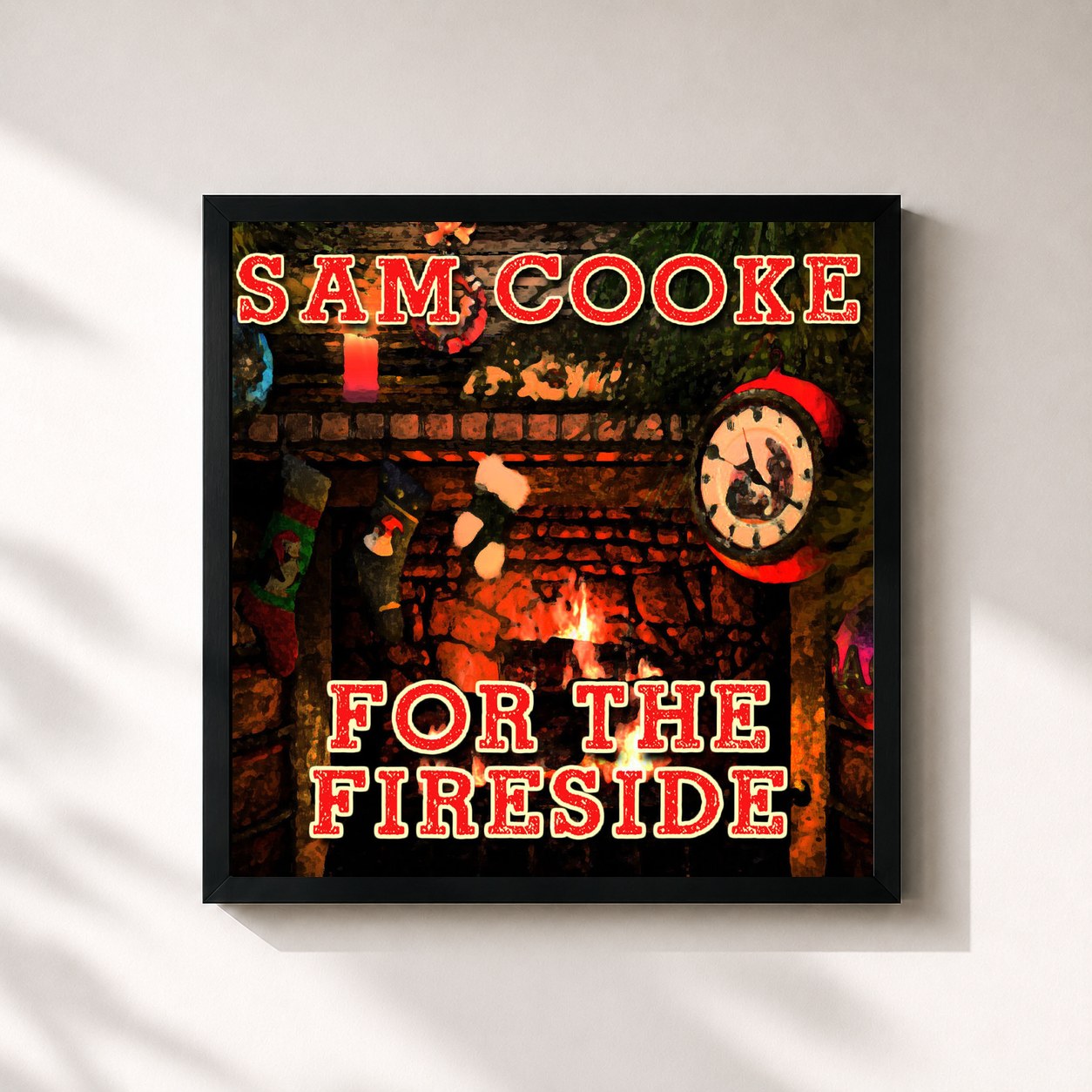 #noir Tableau carré de l'album For The Fireside de Sam Cooke, cadre noir 32x32 cm