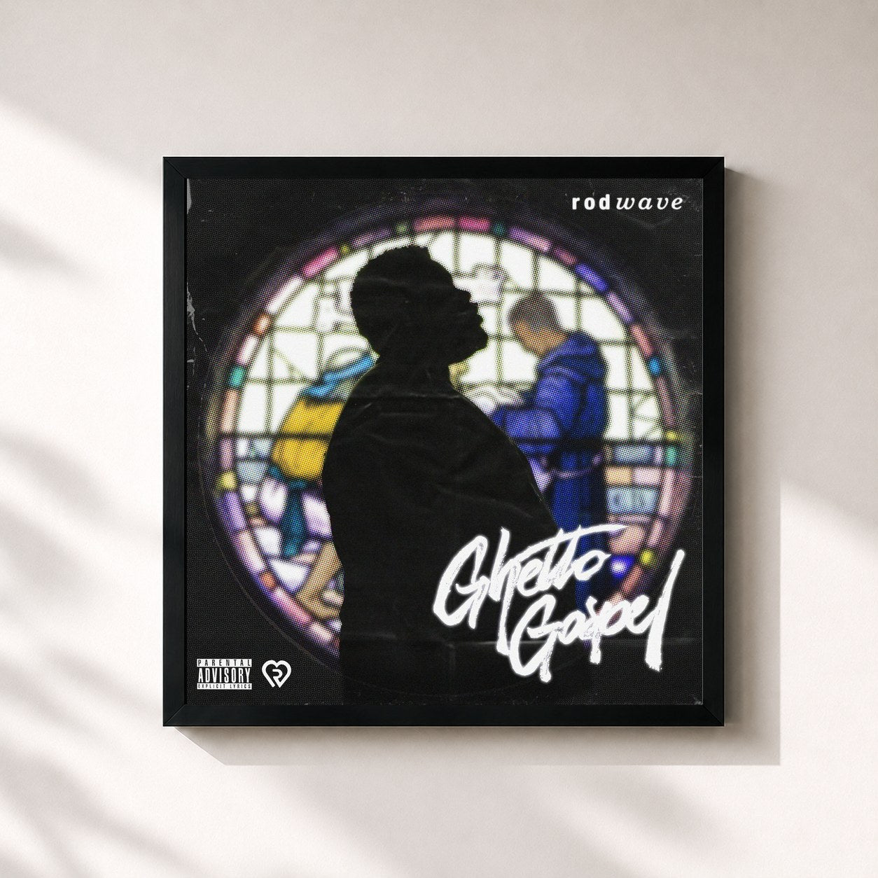 #noir Tableau carré de l'album Ghetto Gospel de Rod Wave, cadre noir 32x32 cm