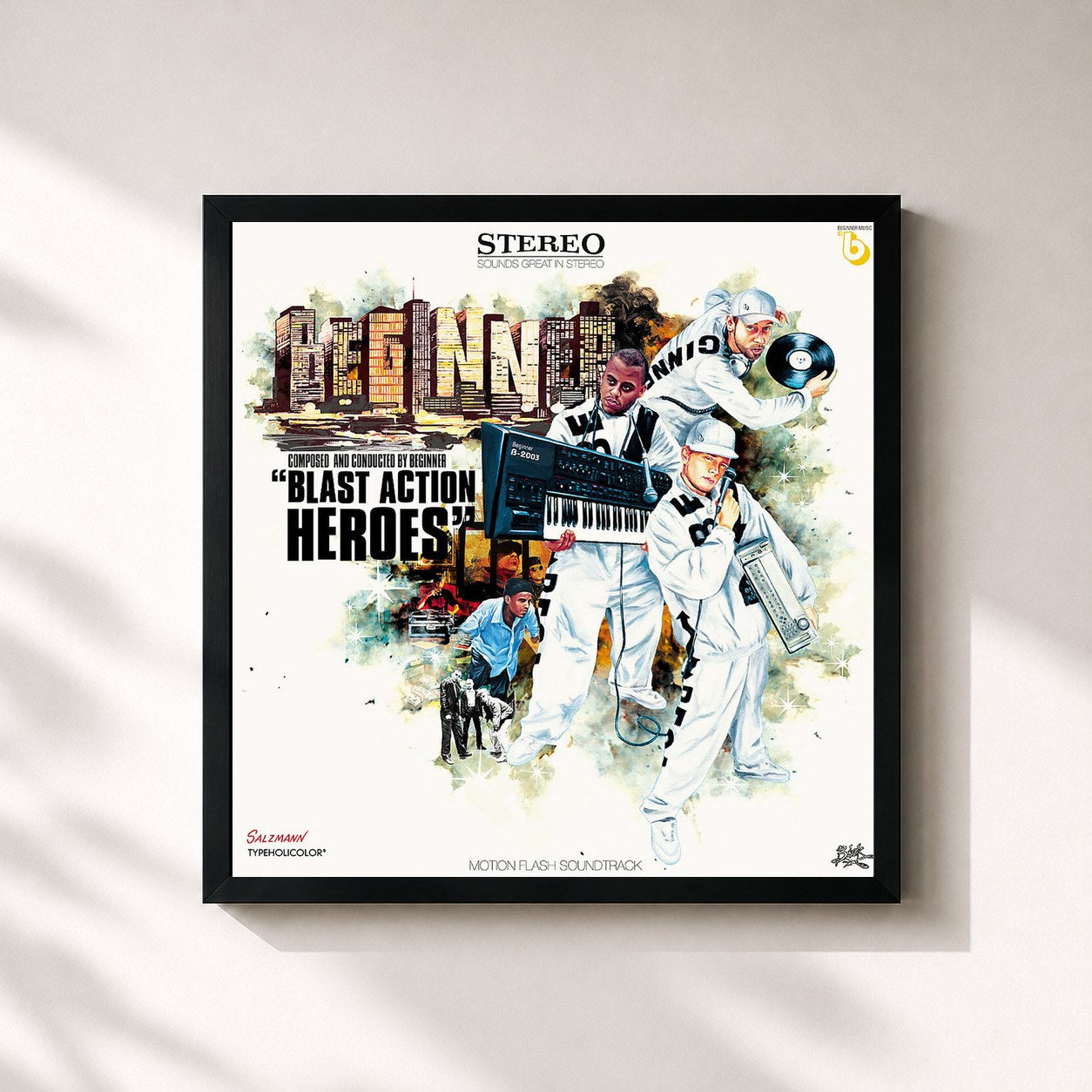#noir Tableau carré de l'album Blast Action Heroes de Beginner, cadre noir 32x32 cm