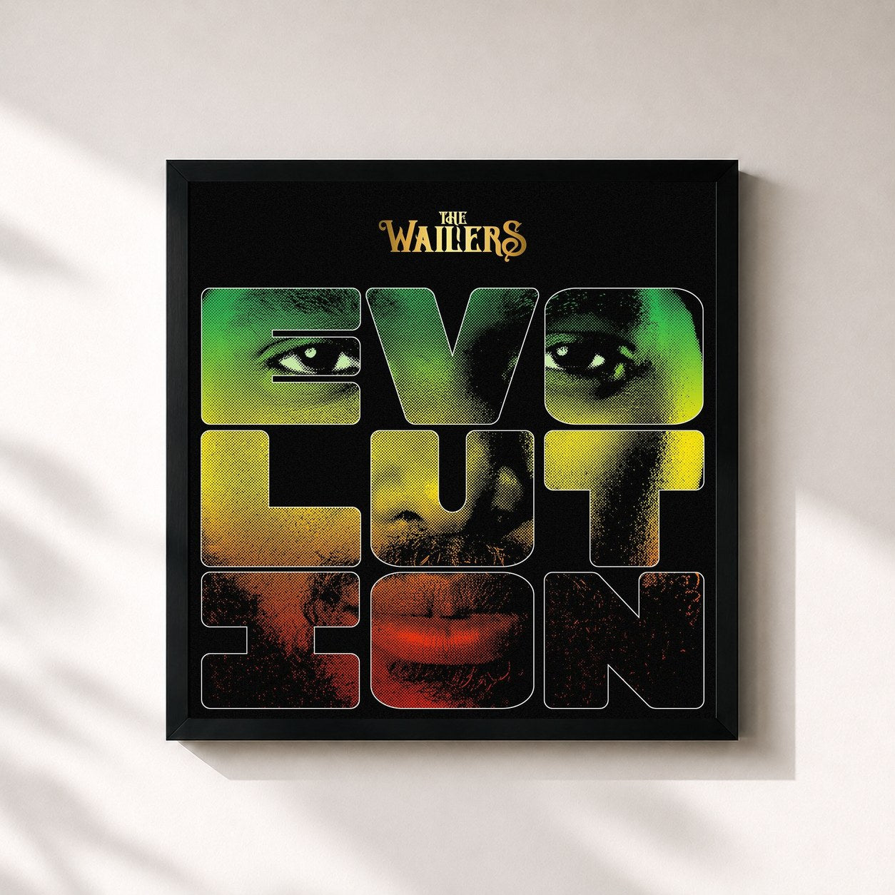 #noir Tableau carré de l'album Evolution de The Wailers, cadre noir 32x32 cm