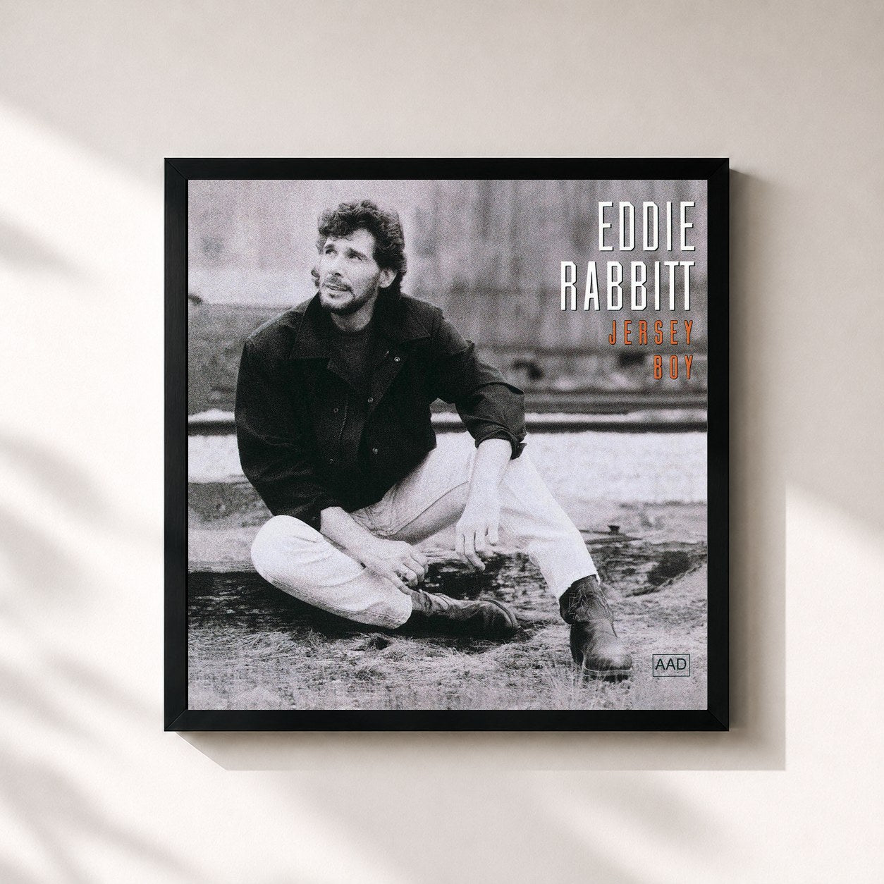 #noir Tableau carré de l'album Jersey Boy de Eddie Rabbitt, cadre noir 32x32 cm