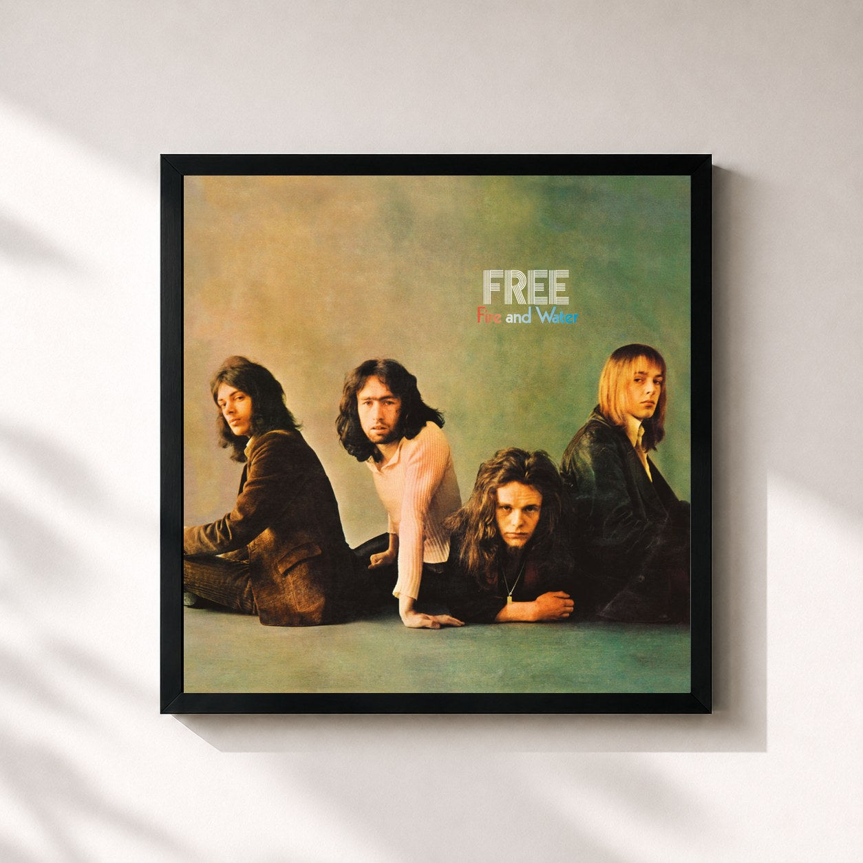 #noir Tableau carré de l'album Fire And Water de Free, cadre noir 32x32 cm