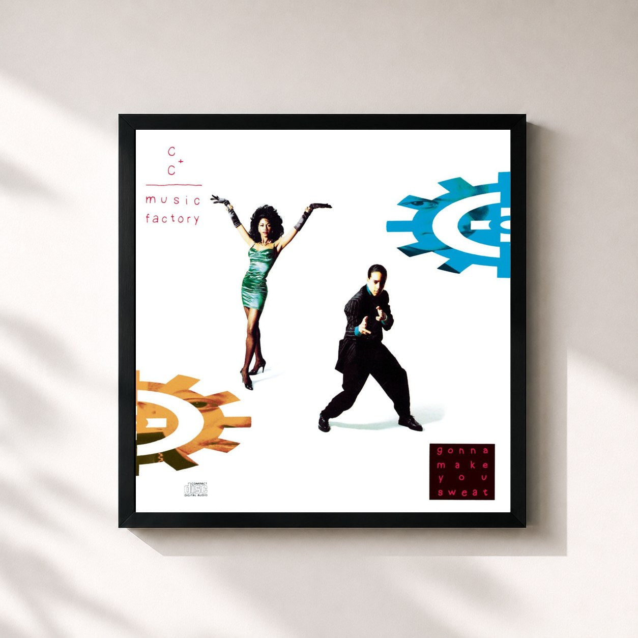 #noir Tableau carré de l'album Gonna Make You Sweat de C+C Music Factory, cadre noir 32x32 cm