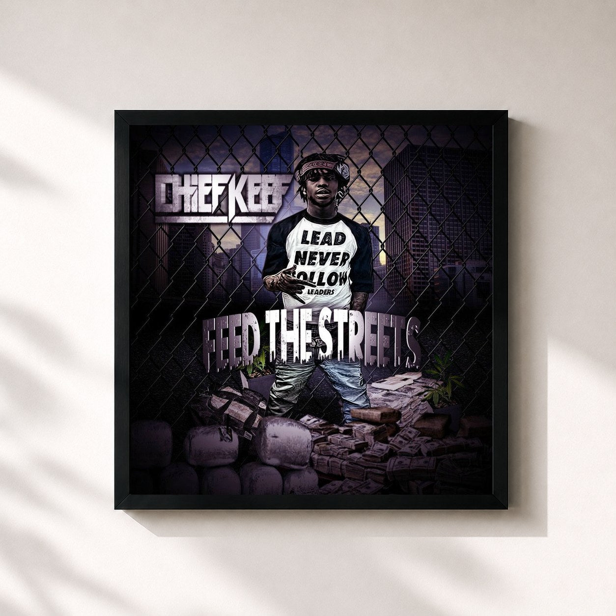 #noir Tableau carré de l'album Feed The Streets de Chief Keef, cadre noir 32x32 cm