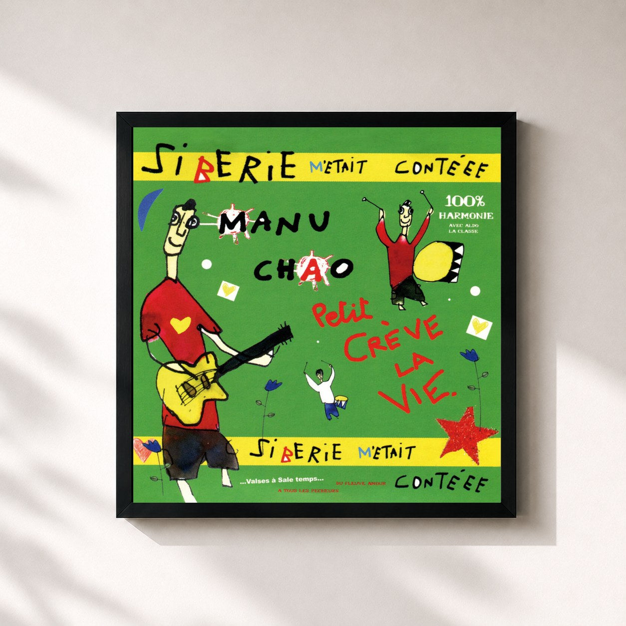 #noir Tableau carré de l'album Sibérie m'était contéee de Manu Chao, cadre noir 32x32 cm