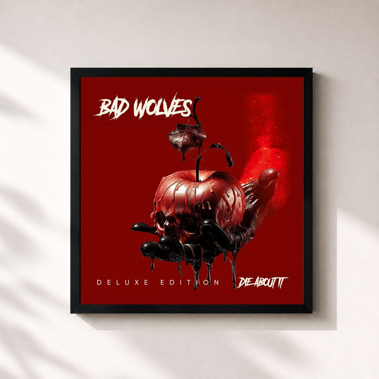 #noir Tableau carré de l'album Die About It (Deluxe) de Bad Wolves, cadre noir 32x32 cm