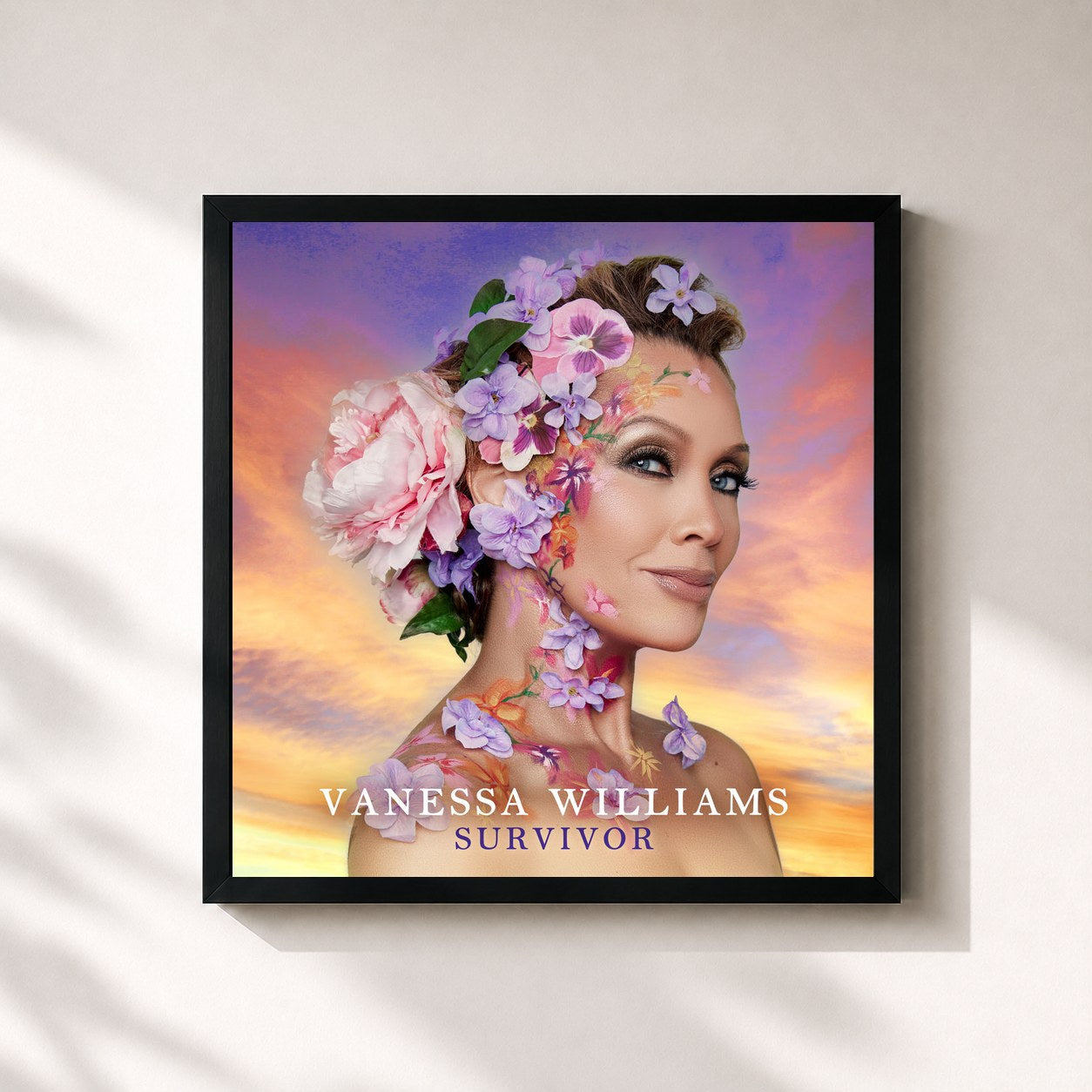 #noir Tableau carré de l'album Survivor de Vanessa Williams, cadre noir 32x32 cm