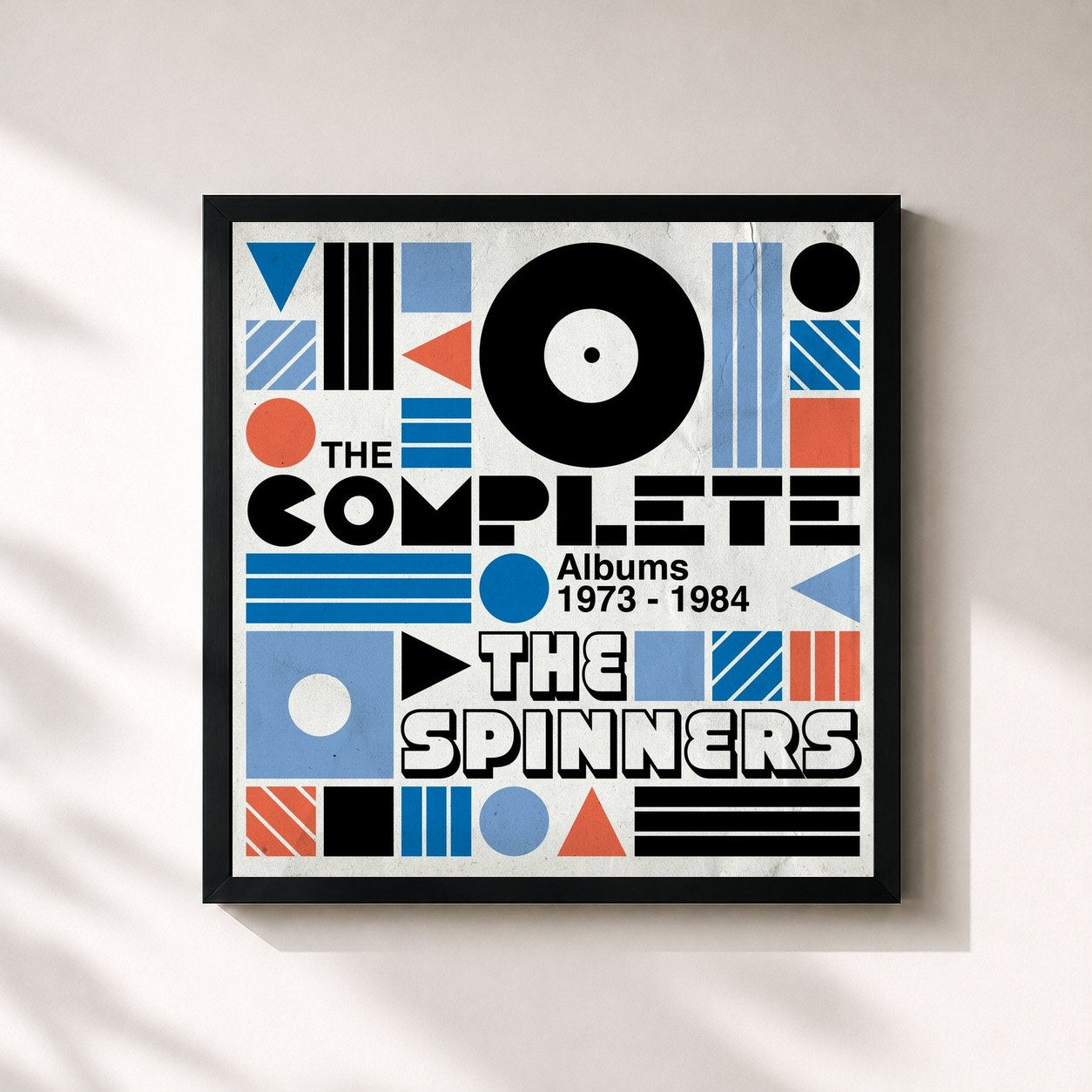 #noir Tableau carré de l'album The Complete Albums 1973-1984 de The Spinners, cadre noir 32x32 cm