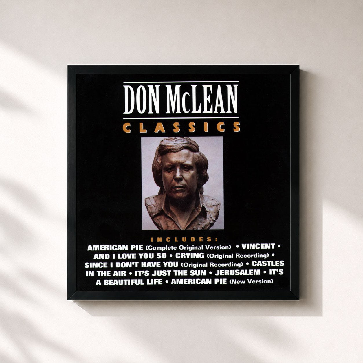 #noir Tableau carré de l'album Classics de Don McLean, cadre noir 32x32 cm