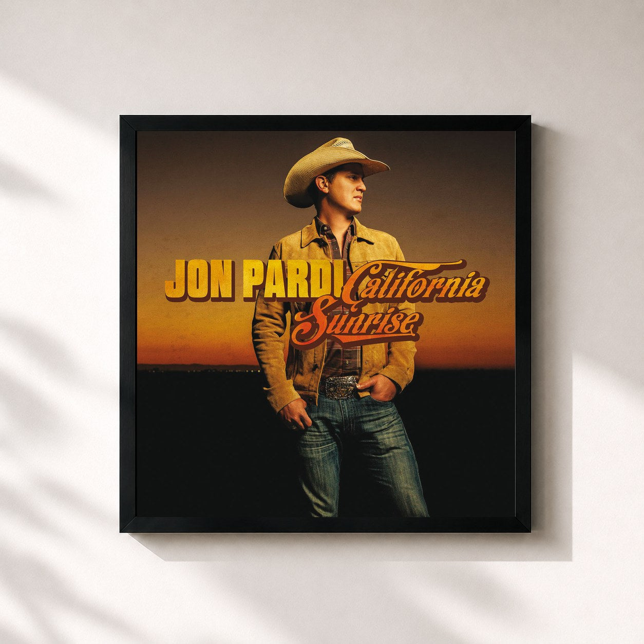 #noir Tableau carré de l'album California Sunrise de Jon Pardi, cadre noir 32x32 cm