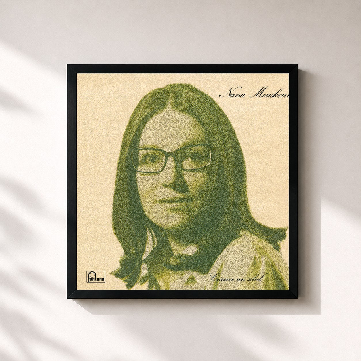 #noir Tableau carré de l'album Comme Un Soleil de Nana Mouskouri, cadre noir 32x32 cm