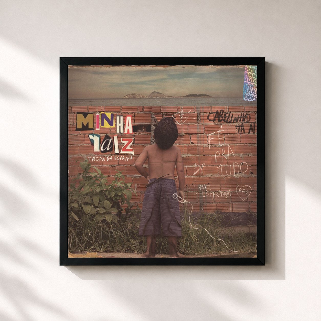 #noir Tableau carré de l'album Minha Raiz de MC Cabelinho, cadre noir 32x32 cm