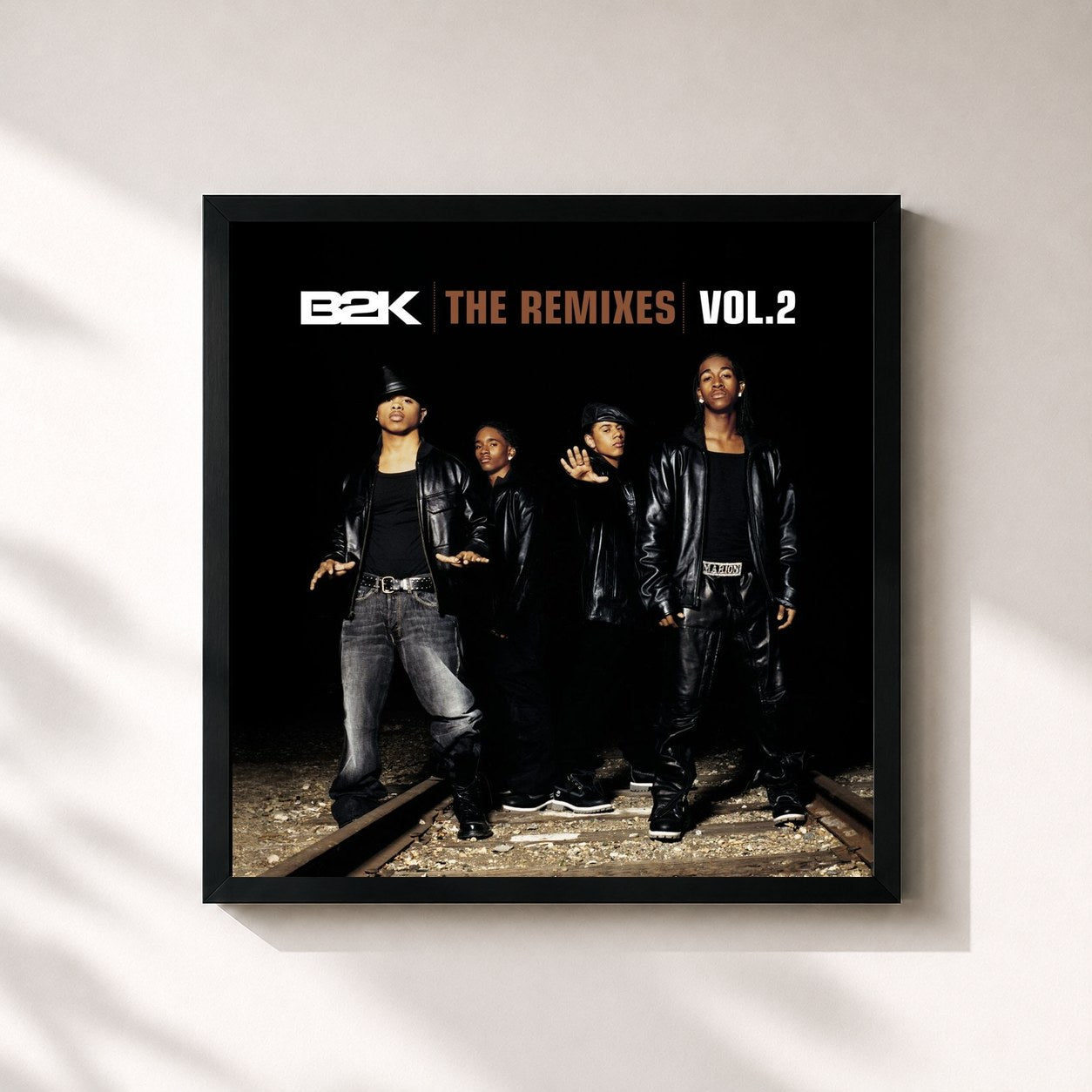 #noir Tableau carré de l'album The Remixes Vol. 2 de B2K, cadre noir 32x32 cm